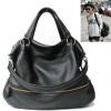 Black genuine leather handbag