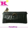 Black genuine leather women's cosmetic bag