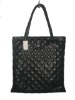 Black lattice veins embossed leather handbag