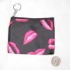 Black microfiber coin purse of lips printing for promotion