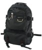 Black nylon backpack with function pockets outside and inside