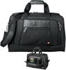 Black nylon duffel bag with PU trim in function pockets inside