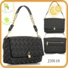 Black quilted gold-tone studs leather shoulder bag