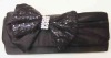 Black satin evening purse with squence bow tie charms