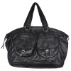 Black shoulder genuine leather bag 9122