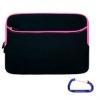 (Black with Pink Trim) Dual Pocket Zipper Laptop Carrying Case Sleeve (Checkpoint Friendly) with Carabiner Key Chain for the App