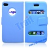 Blue Luxury Leather Wallet Case for iPhone 4 with Magnetic Closure