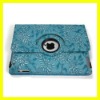 Blue Magnetic Leather Case 360 Degree Rotating Stand Cases for iPad 2 Smart Cover with Luxury Embossing Flower