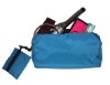 Blue nylon make up bag with removable pouch attached