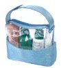 Blue satin with clear pvc make up bag for promotion