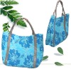 Blue trendy shopping bags with pu leather  handle