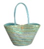 Bright blue wheat straw shoulder bag with paillettes