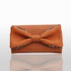 Bright brown big bowknot PU wallet with card slot