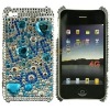 Brilliant Blue I Love You Heart Bling Rhinestone Hard Cover Case Shell For Apple iPhone 4G