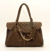 Brown PU bags with studs and key chain