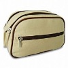 Brown PVC Trimming 190T Lining Canvas Cosmetic Bag With Zipper