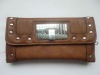 Brown rivet stud embossed stitching vintage felt wallet