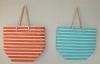 Candy strip paper straw fabric beach bag with handle