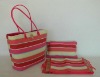 Candy strip paper straw fabric beach bag with handle