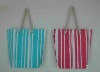 Candy strip paper straw fabric beach bag with handle