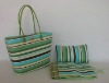 Candy strip paper straw fabric beach bag with handle