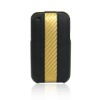 Carbon Fiber Leather Flip Case for Apple iPhone 3G/3GS (Black/Gold)