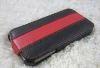 Carbon Fiber Leather Oil Spray Flip Case Pouch Cover for iPhone 4