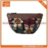 Charming cute women's zipper black leather flower pattern cosmetic bag