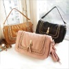 Charming tassel metal lock leather shoulder handbags