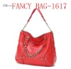 Chinese red leather shoulder bag