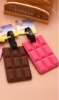 Chocolate Soft PVC luggage tag in coffee and red color