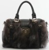 Classic ladies PU handbag with fox fur