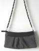 Cloth evening bag with silver metal chain handle