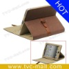 Coffee Leather Stand Case for iPad 2 with Belt Buckle