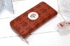 Coffee zipper border folder leather wallet purse for women 063