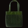 Cotton knitted tote bag with pu trim and handle