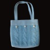 Cotton knitted tote bag with pu trim and handle
