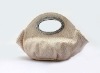 Cream leather evening bag with braided handles and Swarovski crystal button