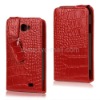 Crocodile Genuine Leather Flip Case for Samsung I9103 Galaxy R / Galaxy Z - Red
