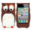 Cute Owl Design Brown Silicon Cover Gel Case Skin For iPhone 4/4s