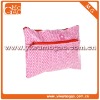 Cute pu pink double zipper closure round dots clutch fashion lady small cosmetic bag