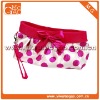 Cute round dots red satin travel girls cosmetic packaging with handle