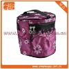 Cute small zipper polyester flower pattern portable cylinder cosmetic case
