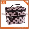 Cute sweet travel double zipper pink nylon polka dots lady cosmetic box
