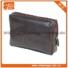 Cute top zipper closure leather brown small fashion cosmetic pouch