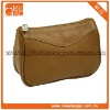 Cute zipper closure leather brown small fashion makeup bag