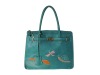 Cyan drawing PU material women shoulder handbags