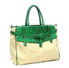 Designer classic satchel bag handbag biege green