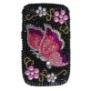 Diamond Back Cover for Iphone 4 Black/Pink Butterfly 092-131