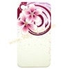 Diamond Inlaid Red Fire Flower Plastic Case Hard Skin Back Cover for iPhone 4